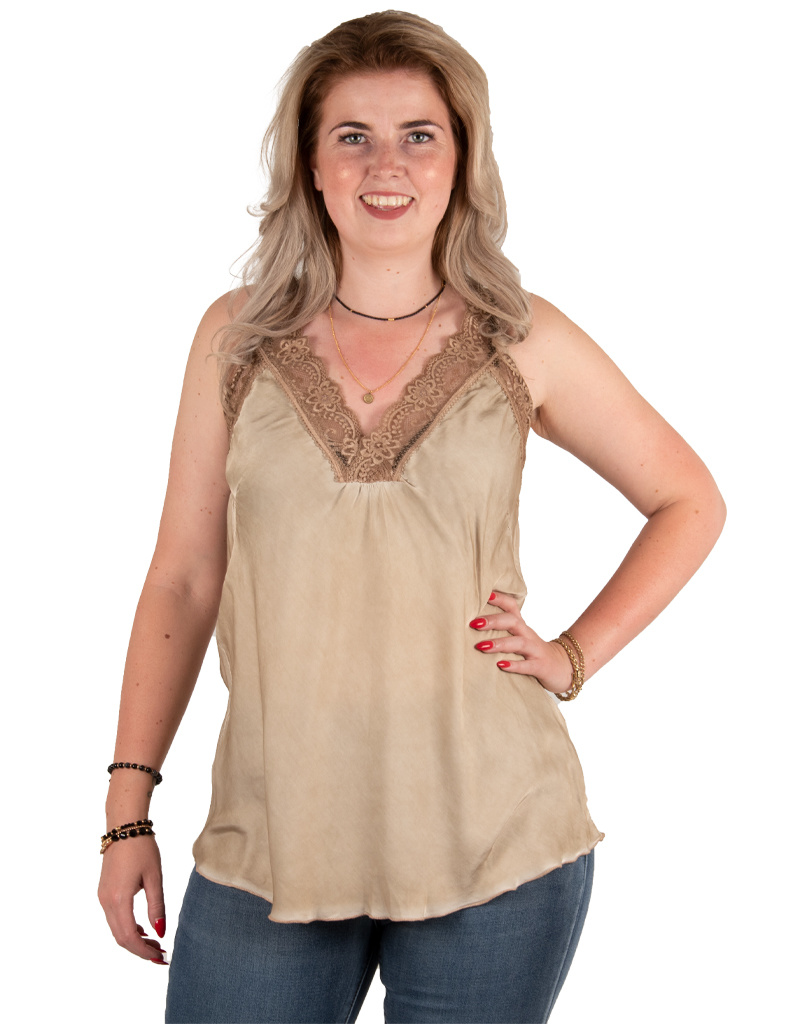 Taupe/brons satijnen hemdje met kant van New Collection