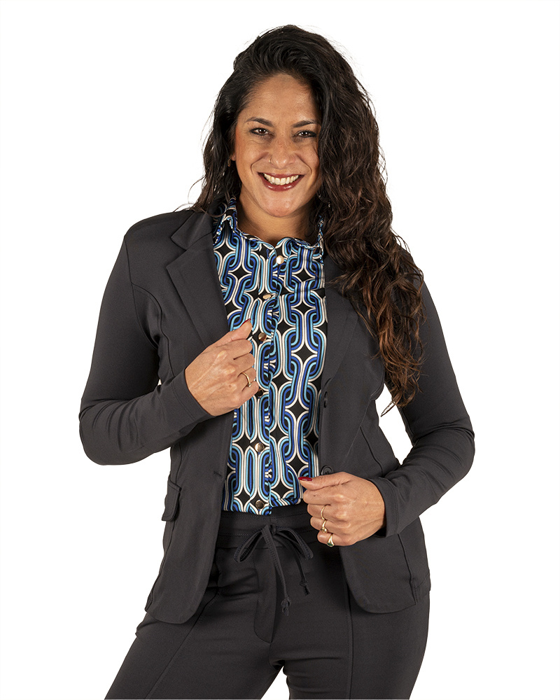 Donkerblauwe travelstof blazer van Vera Jo