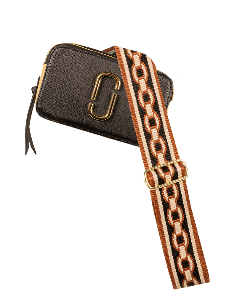 Zwart/Beige tasje met brede schakel band